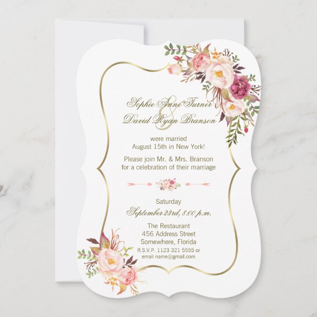 Charm Gold Blush Pink Bläserne Hochzeit Abend Einladung (Vorderseite)