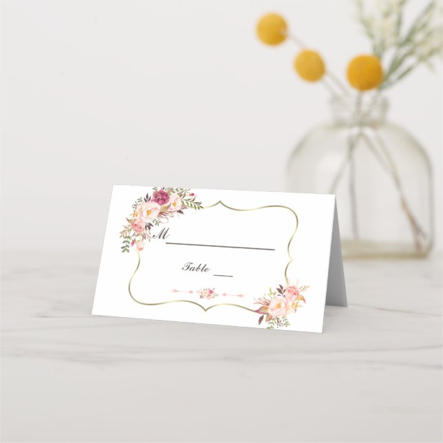 Charm Gold Blush Pink Bläserne Hochzeit Tischnumme Platzkarte (Vorderseite)