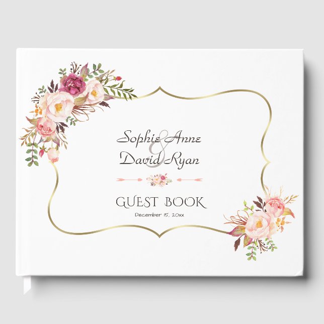 Charm Gold Blush Pink Blumenzehen Gästebuch (Vorderseite)