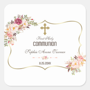 Charm Gold Blush Rosa Bläsernheilige Kommune Quadratischer Aufkleber