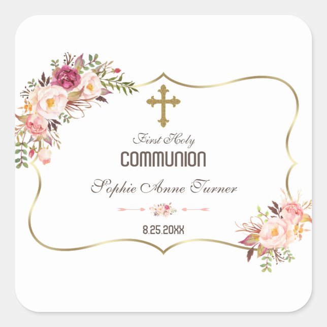 Charm Gold Blush Rosa Bläsernheilige Kommune Quadratischer Aufkleber (Vorderseite)