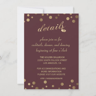 Charm Gold Confetti Burgundy Wedding Details Einladung