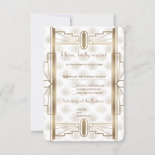 Charm Gold Great Gatsby Art Deco 20s Wedding RSVP Karte