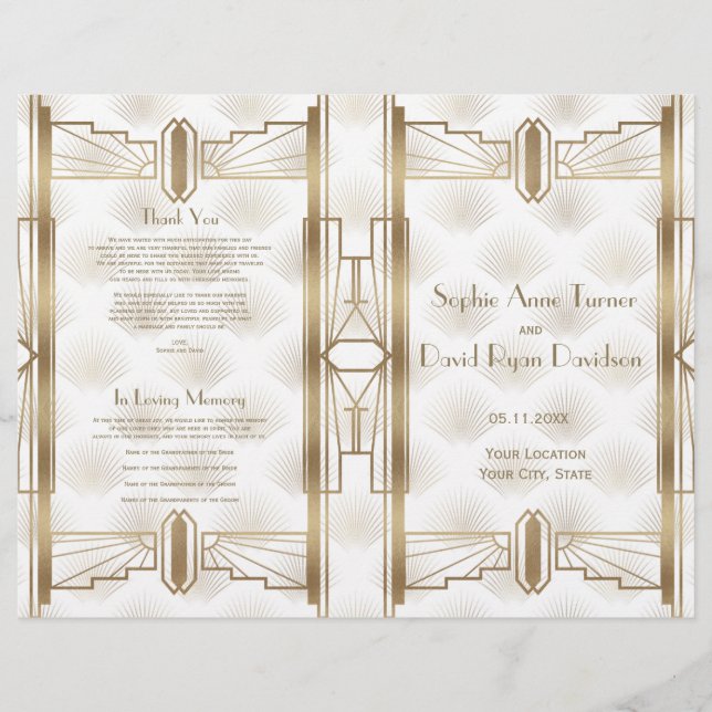 Charm Gold Great Gatsby Art Déco Programme de mari (Devant)