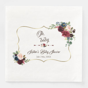 Charm Gold Merlot Navy Blue Floral Baby Dusche Serviette