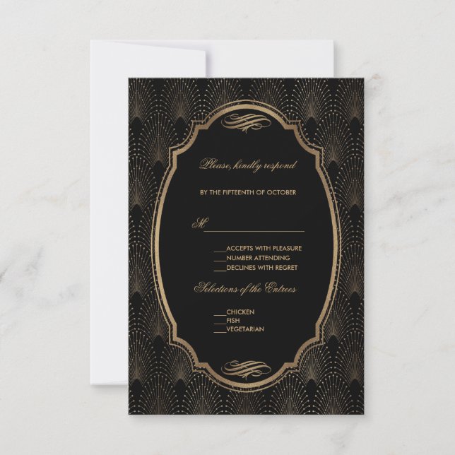 Charm Great Gatsby Vintag Art Deco Wedding RSVP Karte (Vorderseite)