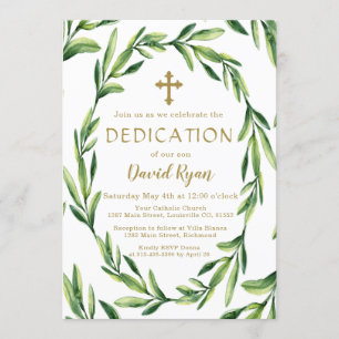 Charm Greenery Blätter Wreath Gold Boy Dedication Einladung
