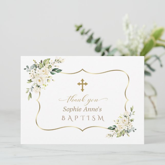 Charm Invitation De Bautizo Con Flores Baptême (Debout devant)
