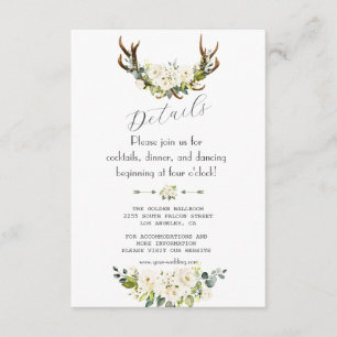 Charm Ivory Cream Blume Antler Hochzeitdetails Begleitkarte