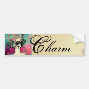 CHARM /Lady mit Maske rosa Aquamarin grün Autoaufkleber