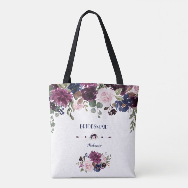 Charm Lavender Navy Blue Floral Bloom Bridesmaid Tasche (Rückseite)