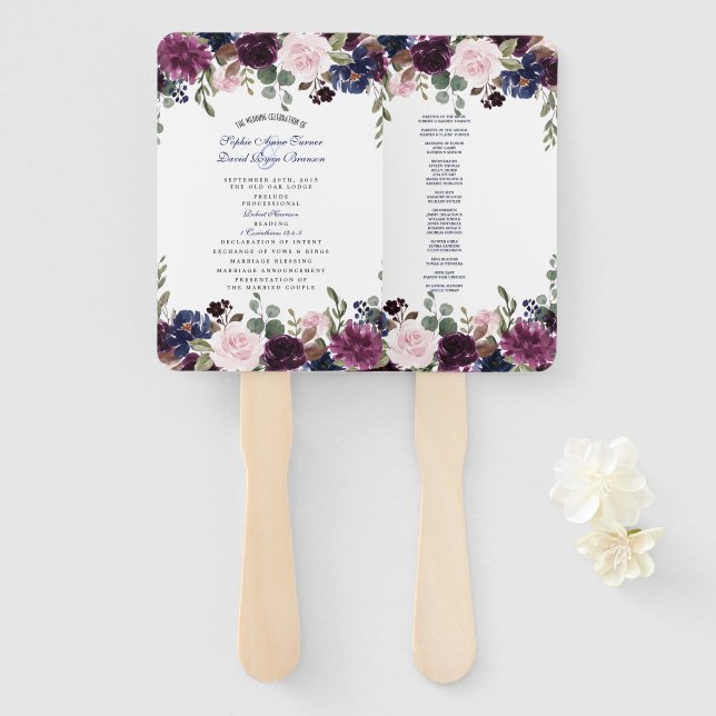Charm Lavender Navy Blue Floral Bloom Programm Fächer (Vorne und Hinten)