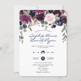 Charm Lavender Navy Blumenblume Hochzeit Einladung