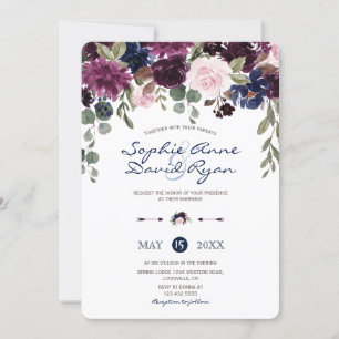 Charm Lavender Navy Blumenblume Hochzeit Einladung