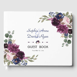 Charm Lavender Navy Blumenblume Hochzeit Gästebuch