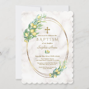 Charm Lemon Frucht Marmor Gold Cross Taufe Einladung