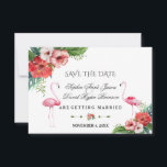 Charm Luau Flamingo Tropical Floral Save the Date<br><div class="desc">Elegantes,  exotisches Design mit Visitenkarten und Blume mit Luau Hawaiian Watercolor Bouquets und Flamingos. Verwenden Sie das Tool Anpassen,  um Ihre Informationen hinzuzufügen,  Schriftart,  Farben zu ändern. Für passende Artikel besuchen Sie bitte meine Tropical Floral Luau Flamingo Wedding Collection.</div>