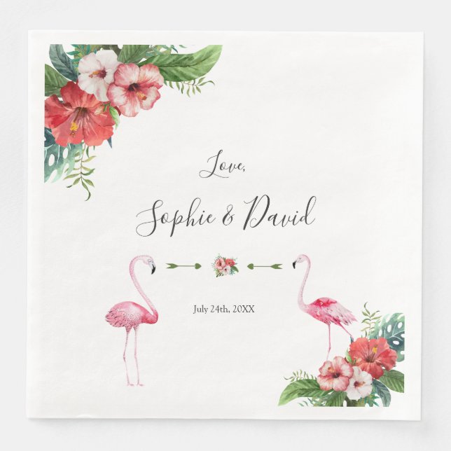 Charm Luau Flamingo Tropical Floral Wedding Serviette (Vorderseite)