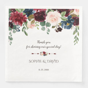 Charm Merlot Navy Blue Floral Wedding Serviette