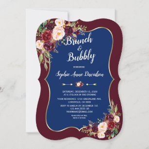 Charm Navy Blue Burgundy Blumenbrunch & Bubbly Einladung
