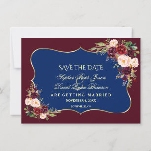 Charm Navy Blue Burgundy Blumengold Save the Date