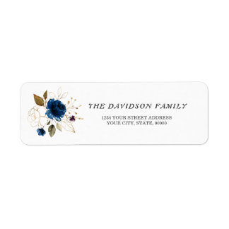 Charm Navy Blue Gold Floral Taufe Rücksendeadresse