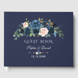 Charm Navy Blush Blume Blütenhochzeit Gästebuch