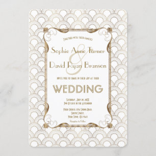 Charm Old Hollywood Great Gatsby White Wedding Einladung