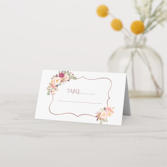 Charm Pink Blume Rose Gold Taufe Tischnummer Platzkarte (Vorderseite)