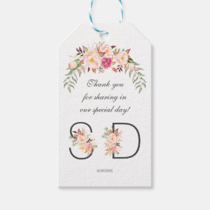 Charm Pink Blush Bloral Monogram Wedding Geschenkanhänger