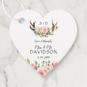 Charm Pink Blush Blume Antlers Monogram Wedding Geschenkanhänger