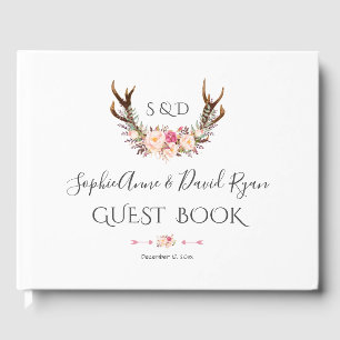 Charm Pink Blush Blume Antlers Wedding Gästebuch