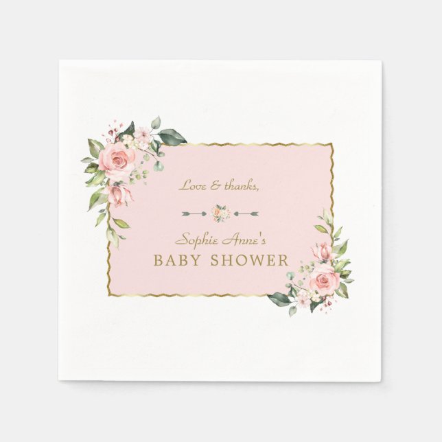 Charm Pink Blush Blume Gold Frame Baby Dusche Serviette (Vorderseite)