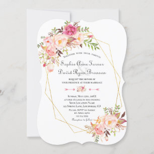Charm Pink Blush Blume Goldrahmen Hochzeit Einladung