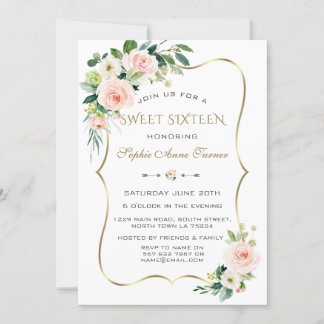 Charm Pink Blush Elfenbeinblume Gold Rahmen Sweet  Einladung