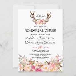 Charm Pink Blush Floral Antler Probe Abendessen Einladung