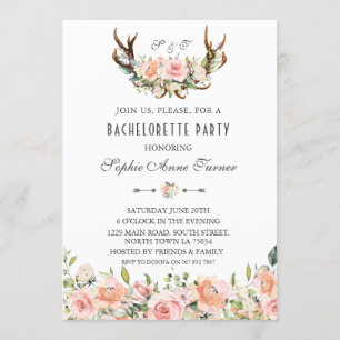 Charm Pink Blush Floral Antlers Junggeselinnen-Abs Einladung