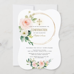 Charm Pink Blush Floral Gold Cross Bestätigung Einladung
