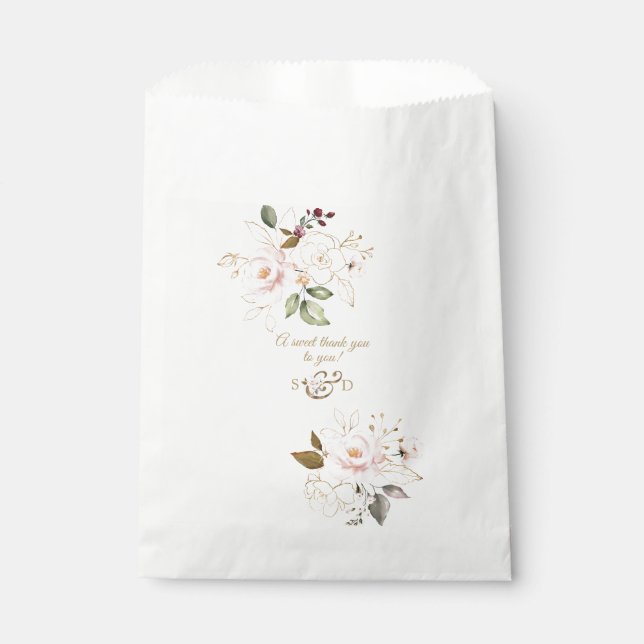 Charm Pink Blush Gold Blume Monogramm Hochzeit Geschenktütchen (Vorderseite)