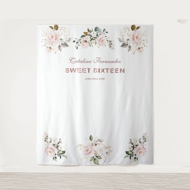 Charm Pink Blush Rose Gold SWEET 16 Prop Wandteppich (Vorderseite)