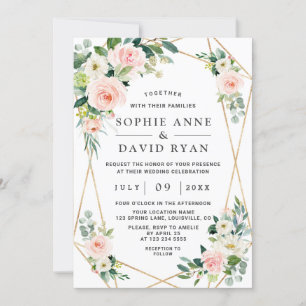 Charm Pink Blush Weiße Blume Goldene Hochzeit Einladung