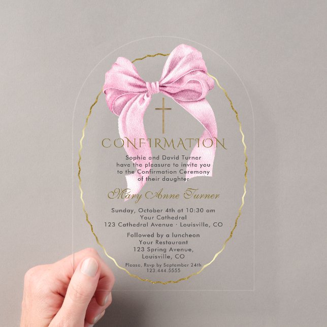 Charm Pink Bow Gold Girl Bestätigung transparent Acryleinladungen (Insitu (Handheld))