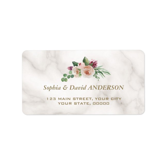 Charm Pink Champagne Blumenmarmor Hochzeit Adressaufkleber (Vorne)