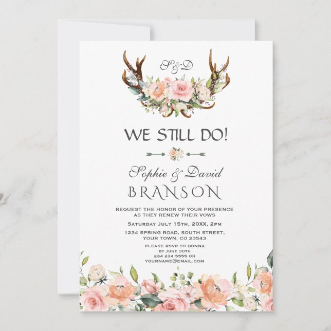 Charm Pink Cream Floral Antlers, die wir noch tun Einladung (Vorderseite)