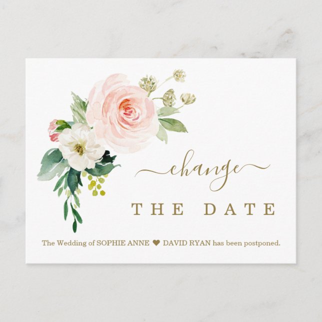 Charm Pink Weiße Blume Hochzeit verschoben Postkarte (Vorderseite)