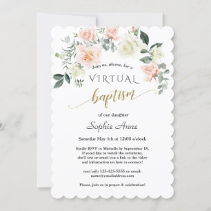 Charm Pink White Blume Gold Virtuelle Taufe Einladung