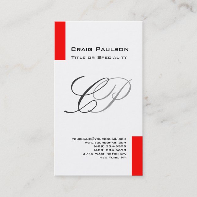 Charm Red Schwarz-weiß Grau Monogram Business Card Visitenkarte (Vorderseite)