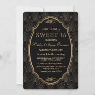 Charm Roaring 20s Great Gatsby Art Deco Sweet 16 Einladung