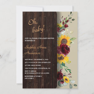 Charm Royal Burgundy Sunflowers Bridal Tea Party Einladung
