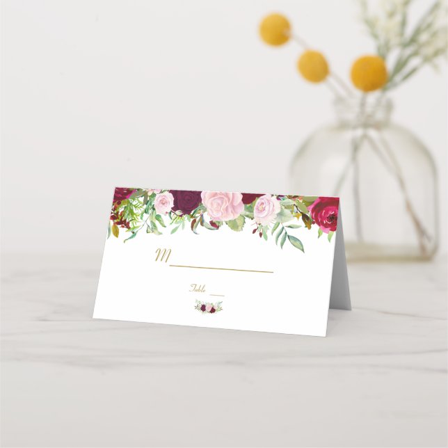 Charm Rustic Burgundy Marsala Tischnummer Platzkarte (Vorderseite)